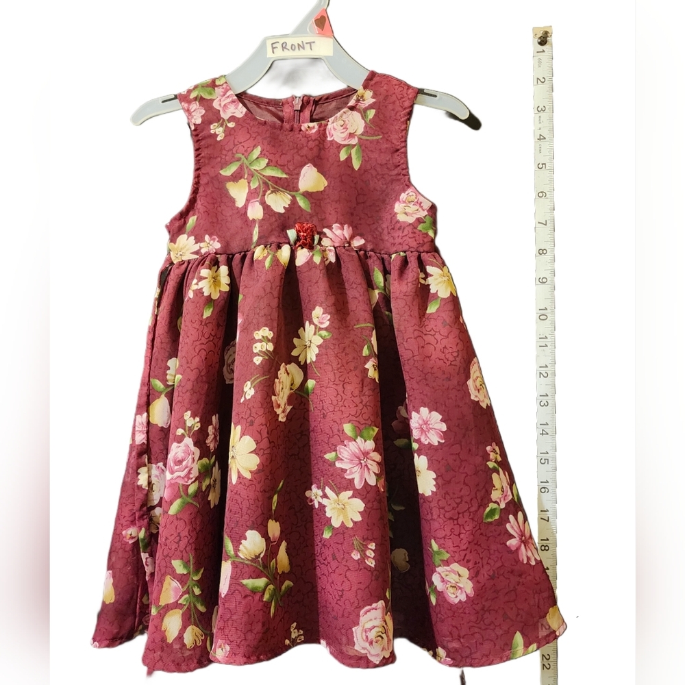 Burgandy Floral Formal Easter Christmas Wedding dress for Toddler 12 months